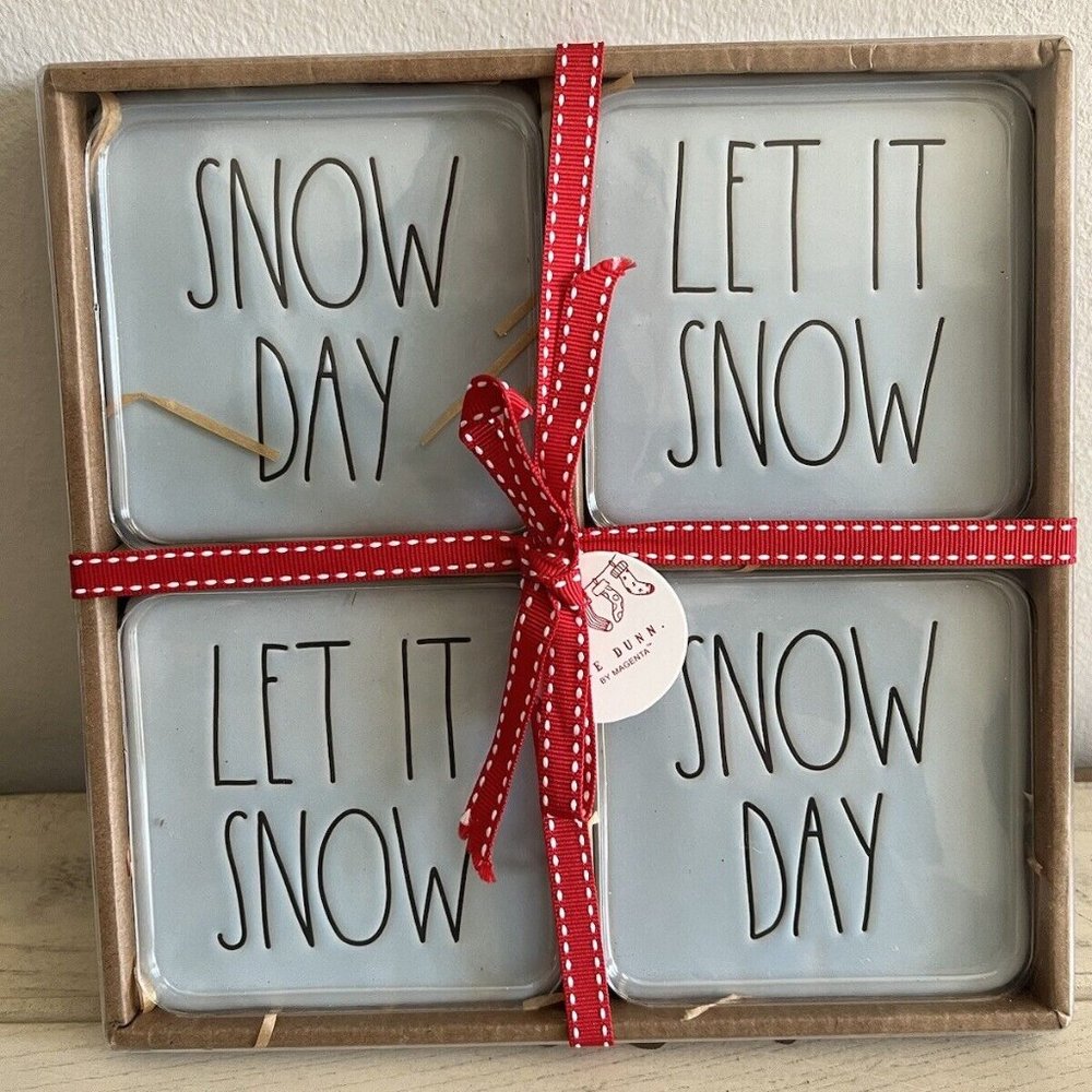 Rae Dunn Holiday Let it Snow and Snow Day Coasters. Set of 4